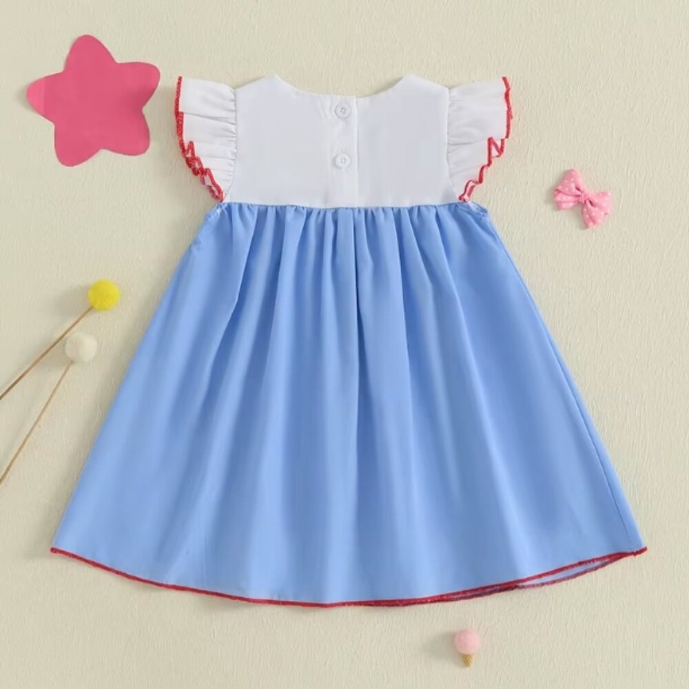 4th of July Embroidered Flags Girls Sleeveless Dress - Picture 5 of 6
